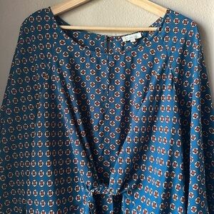 CHENAULT Printed Tie Front Blouse
